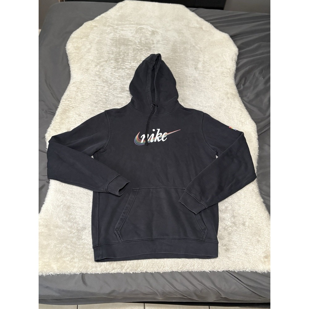 Nike‎ Sportswear Pullover Hoodie Men Sweatshirt Black Rainbow Faded Pride Small